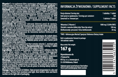 KFD Witamina C+ Ekstrakt z Dzikiej Róży + Bioflawonoidy, 100 tabletek - sanvital.pl