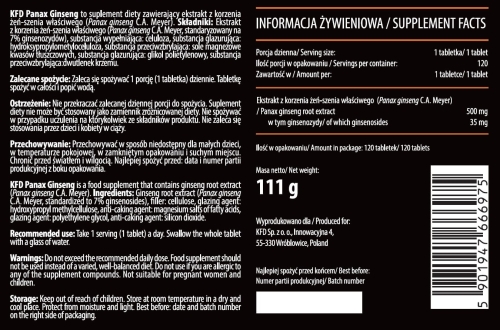 KFD Panax ginseng żeń szeń, 120 tabletek - SANVITAL.PL