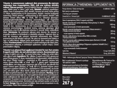 KFD T-Booster TB booster testosteronu, 180 tabletek - sanvital.pl