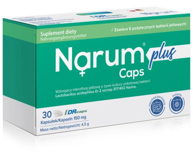 Narum Lab Narum plus Caps 150mg perystaltyka jelit, 30 kapsułek - sanvital.pl