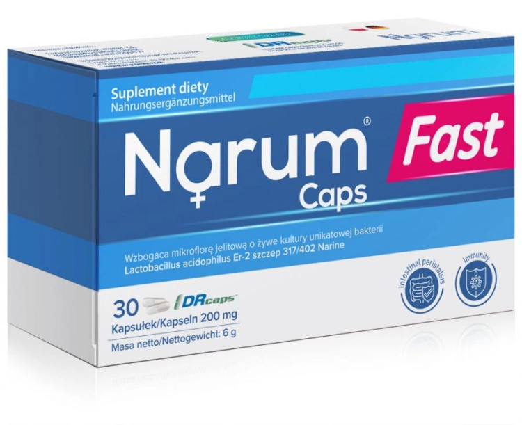 Narum Lab Narum Fast Caps 200mg zdrowe jelita, 30 kapsułek  - sanvital.pl