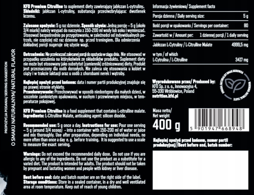 KFD Pure Citrulline Malate Cytrulina ENERGIA, 400g- sanvital.pl