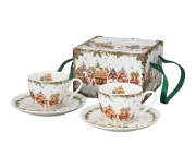 DUO 2 filiżanki espresso ze spodkami w pudełku z uchwytem CHRISTMAS VILLAGE