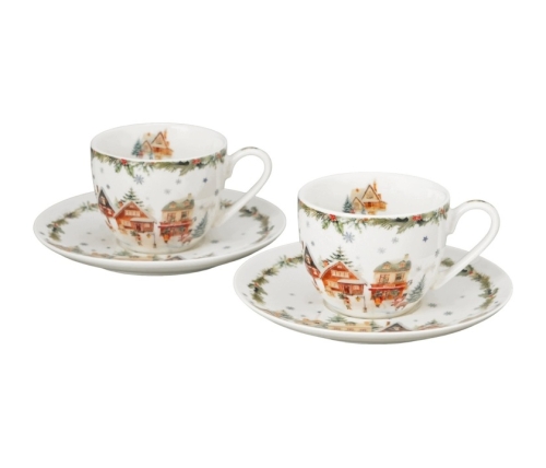 DUO 2 filiżanki espresso ze spodkami w pudełku z uchwytem CHRISTMAS VILLAGE