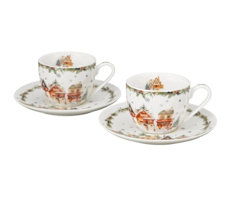 DUO 2 filiżanki espresso ze spodkami w pudełku z uchwytem CHRISTMAS VILLAGE