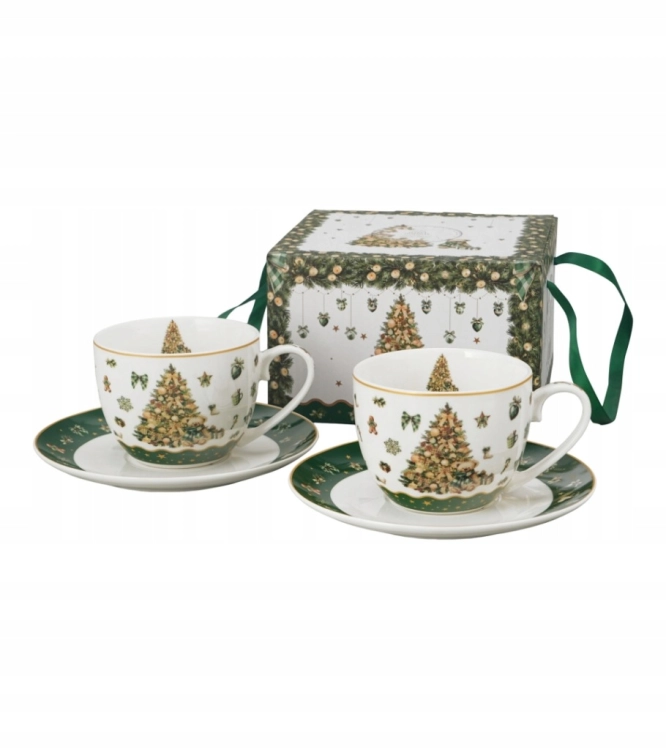 DUO 2 filiżanki ze spodkami w pudełku z uchwytem TREE SPARKLE