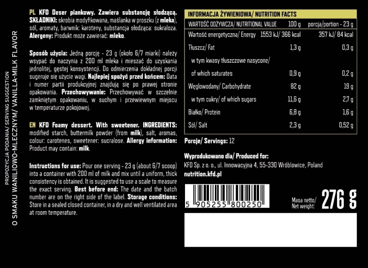 KFD Deser Piankowy 276g Mleczna czekolada