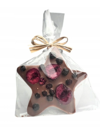 Mini gwiazdka z czekolady mlecznej z malinami i jagodami leśnymi 20 g – Chocolate Bush.PNG